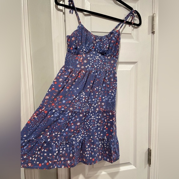 Japna Size XS Thin Adjustable Strap Smocked Back Blue Red Floral Sun Dress - Picture 5 of 10